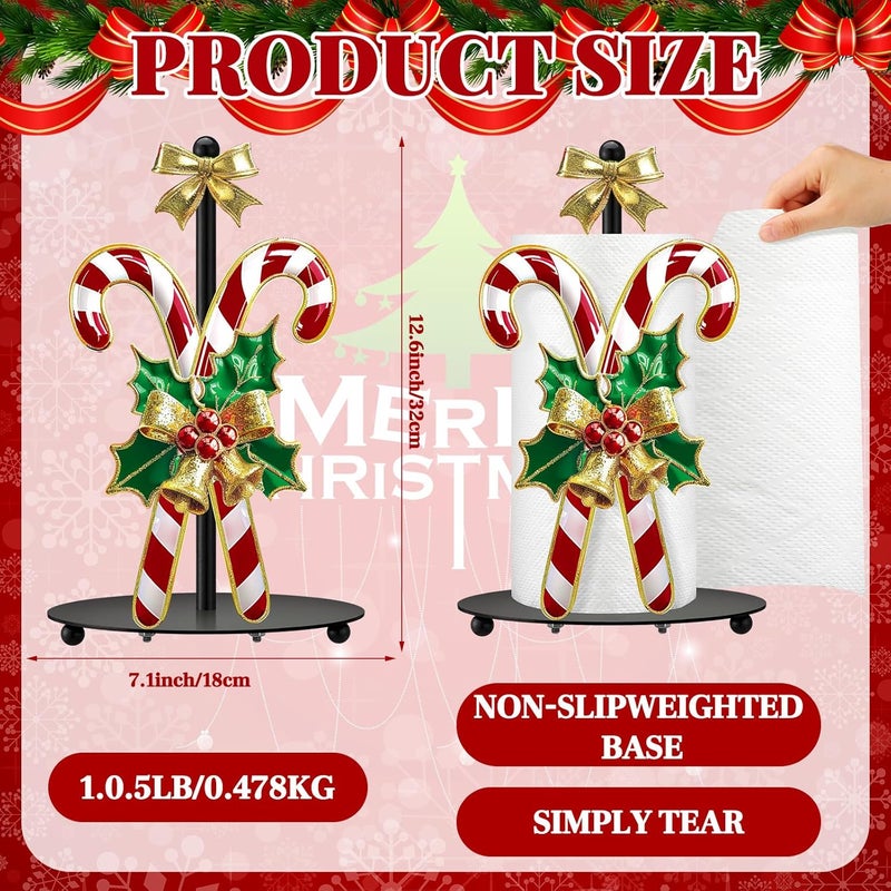Shellwei Candy Cane Christmas Paper Towel Holder with Round Base Christmas Bathroom Decor Rustic Candy Cane Dispenser Kitchen Paper Holder Stand for Countertop Toilet Home Accessories - Image 3